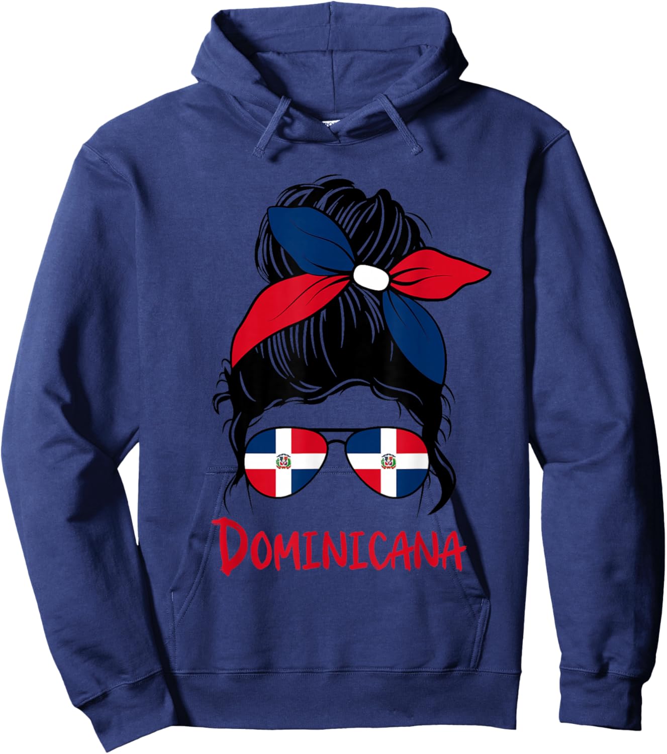 Dominican girl messy bun with sunglasses bow in Dominicana Hoodie - Hoodie | Navy