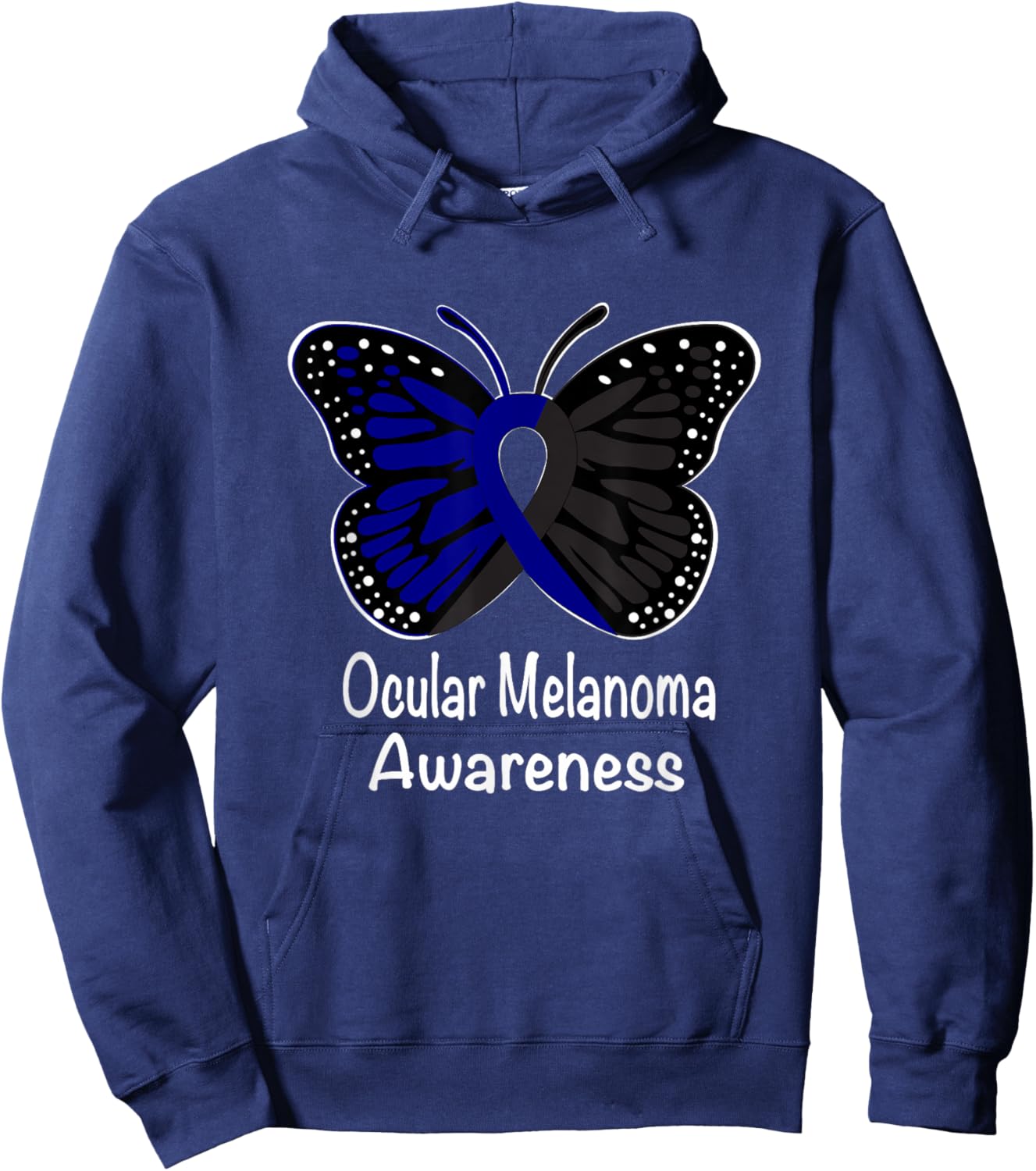 Ocular Melanoma Awareness Warrior Black & Blue Ribbon Hoodie - Hoodie | Navy