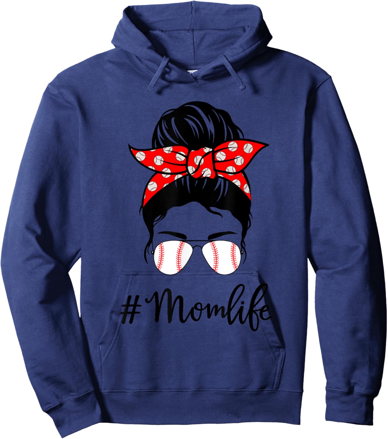 Baseball Mom Life Messy Bun Sunglasses Women Mothers Day Hoodie - Hoodie | Navy