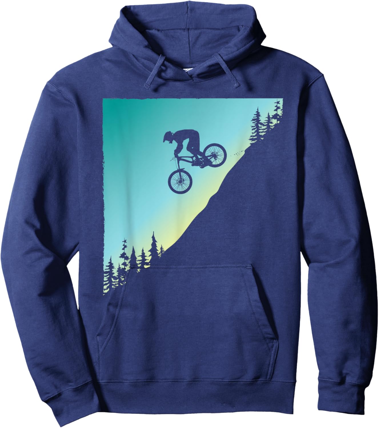 Downhill Bike Jump Mountain Biking MTB Trail Ride Sunset Hoodie - Hoodie | Navy