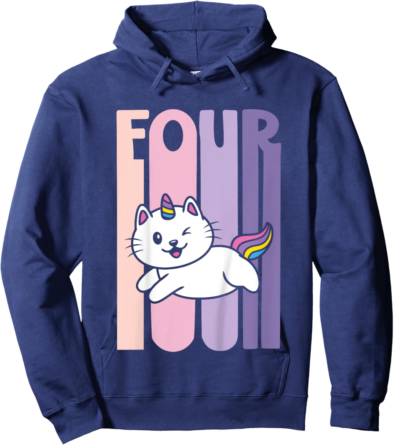 4 Year Old Cute Caticorn Cat Unicorn Birthday Girl B-day Hoodie - Hoodie | Navy