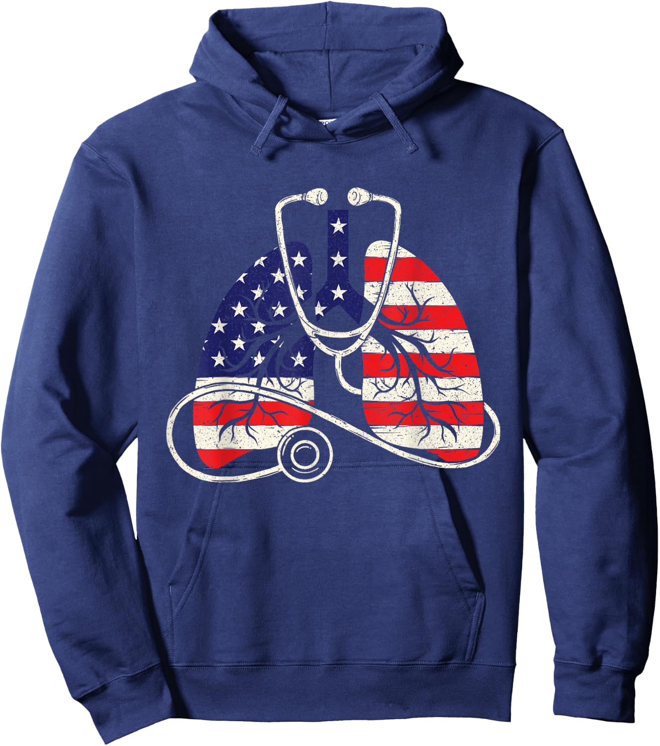 Patriotic Lungs - American Flag Respiratory Therapist Hoodie - Hoodie | Navy