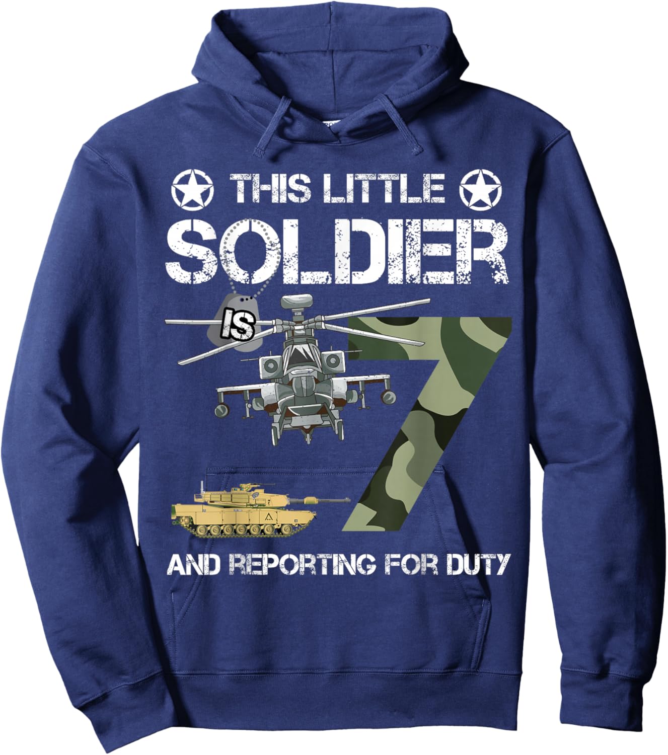 7 Year Old Soldier Camo Army Birthday Themed Military Family Hoodie - Hoodie | Navy