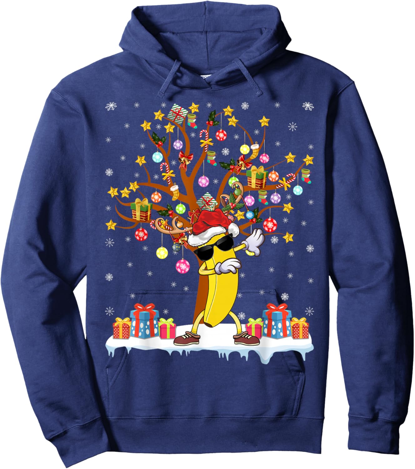 Banana Xmas Lighting Tree Santa Banana Christmas Tree Hoodie - Hoodie | Navy