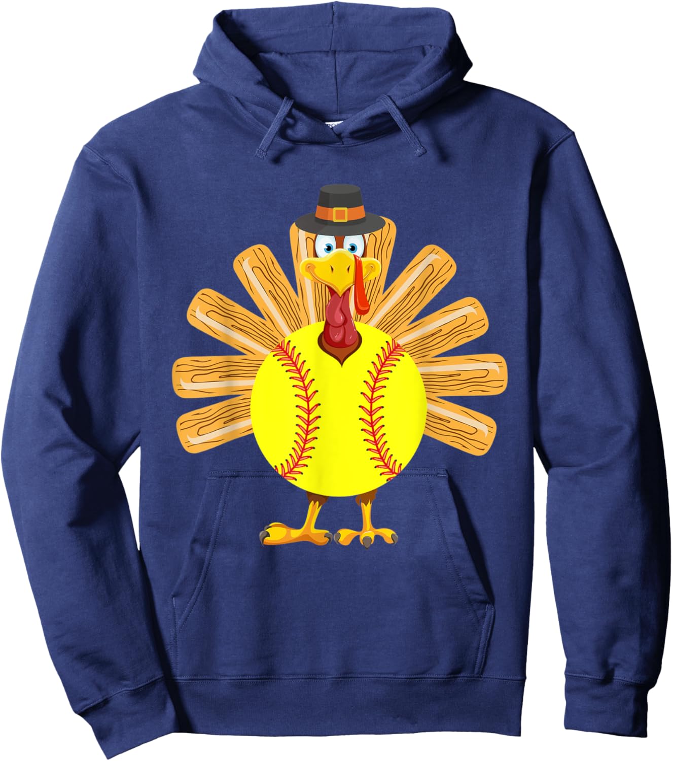 Softball Turkey Thanksgiving Shirt for Girls Toddler Kid Mom Hoodie - Hoodie | Navy