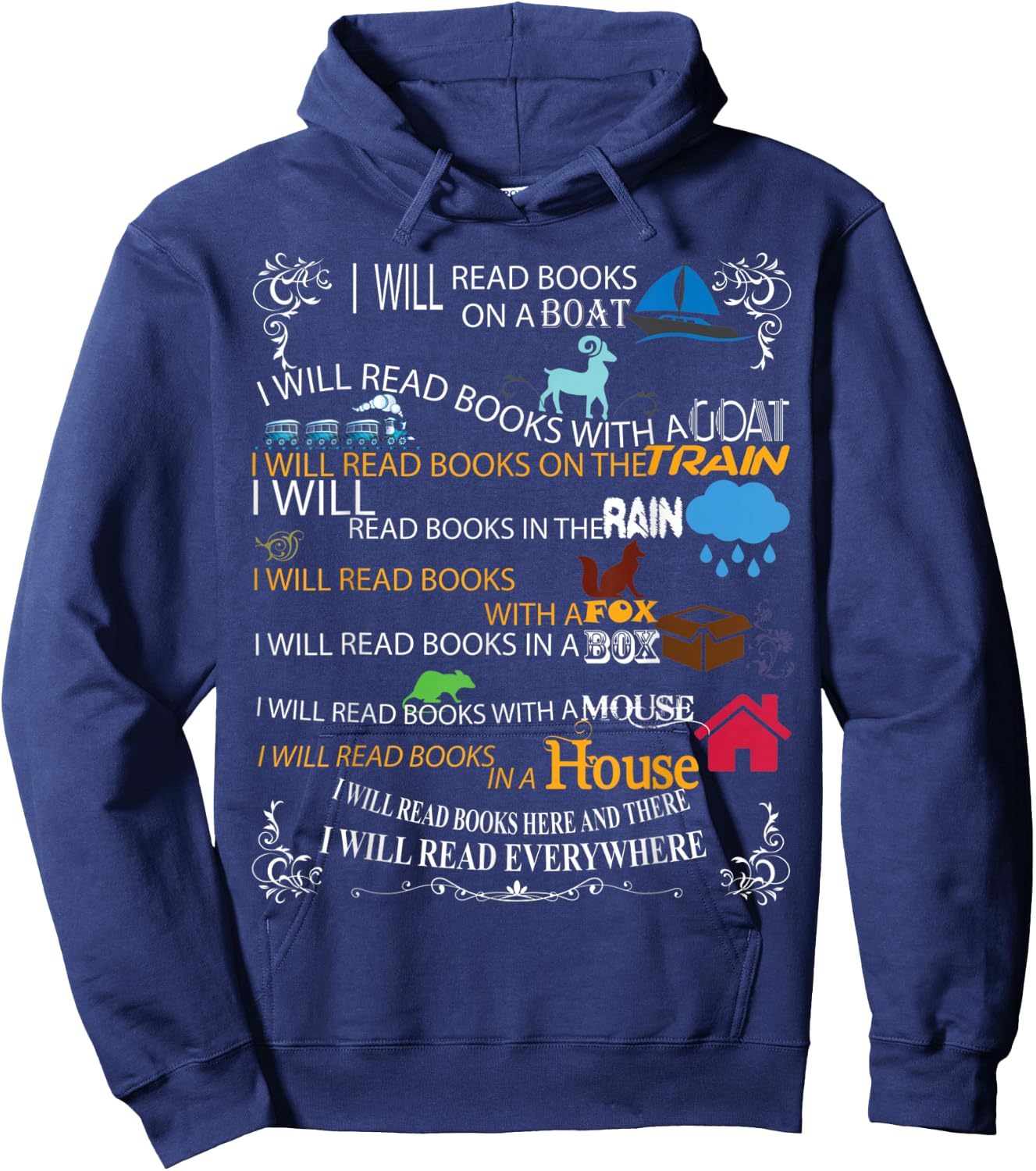 I Will Read Books On A Boat & Everywhere Reading Funny Hoodie - Hoodie | Navy