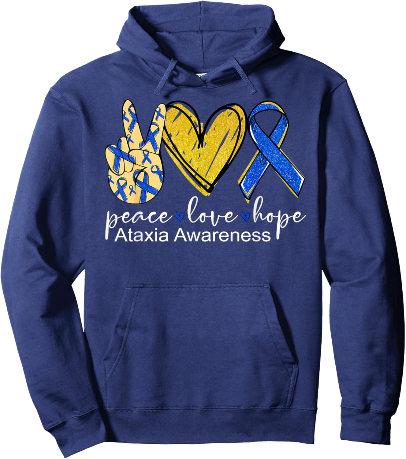 Peace Love Hope Ataxia Awareness Shirt Blue Ribbon Hoodie - Hoodie | Navy