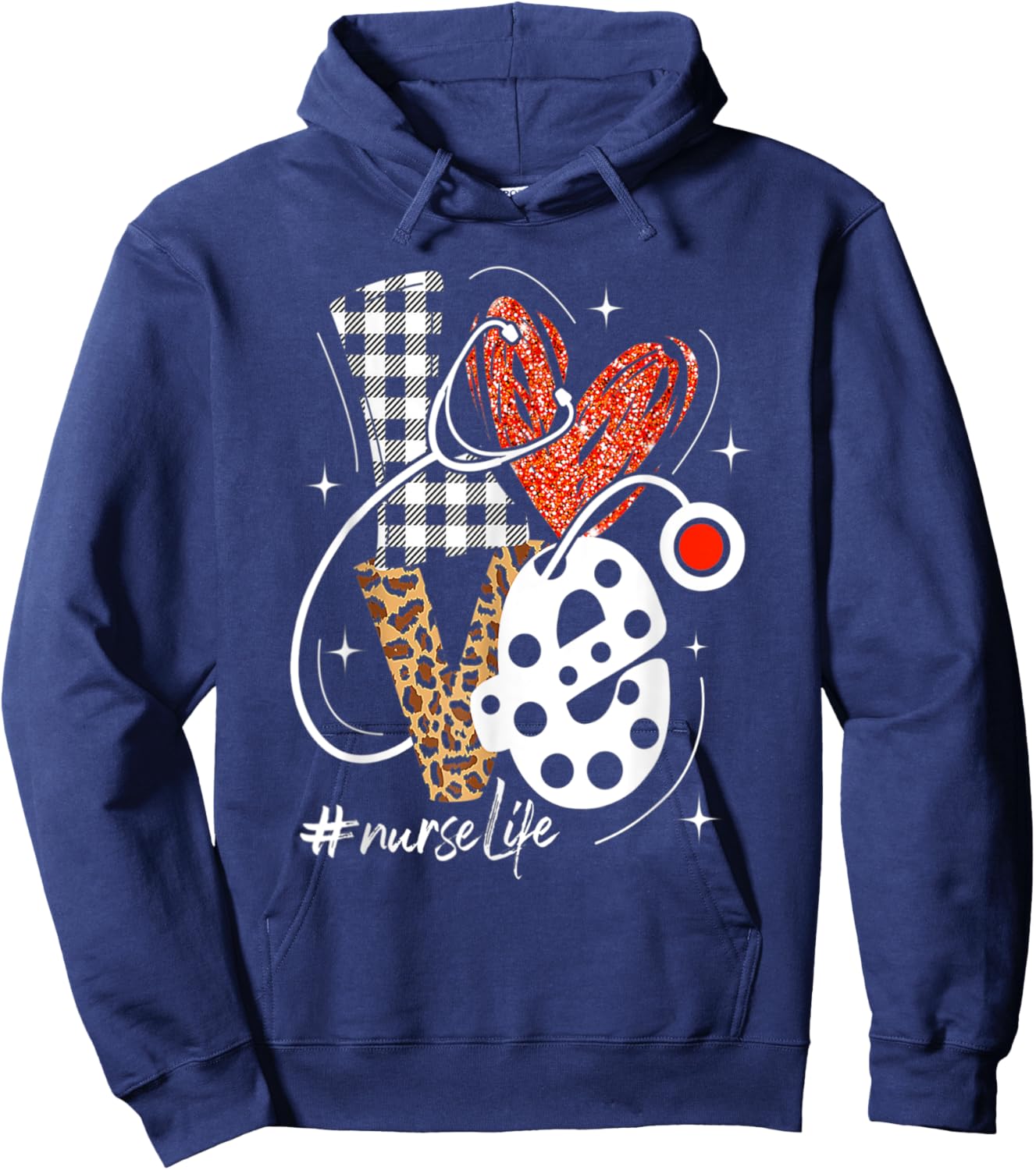 Nurse Life RN LPN CNA Healthcare Cheetah Heart Leopard Funny Hoodie - Hoodie | Navy