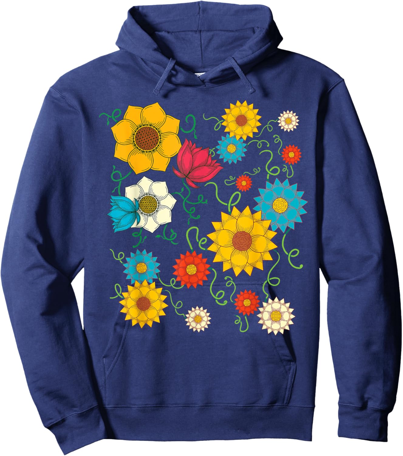 Beautiful Wildflowers Colorful Garden Flower Botanical Hoodie - Hoodie | Navy