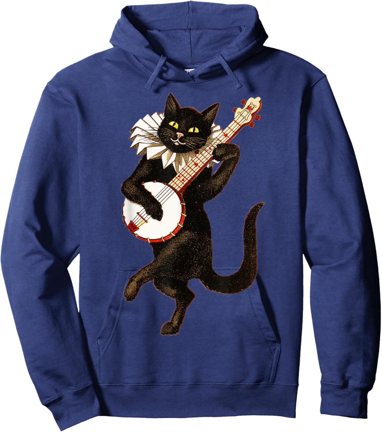 Vintage Silly Weird Cat Playing Banjo Country Cat Lover Hoodie - Hoodie | Navy