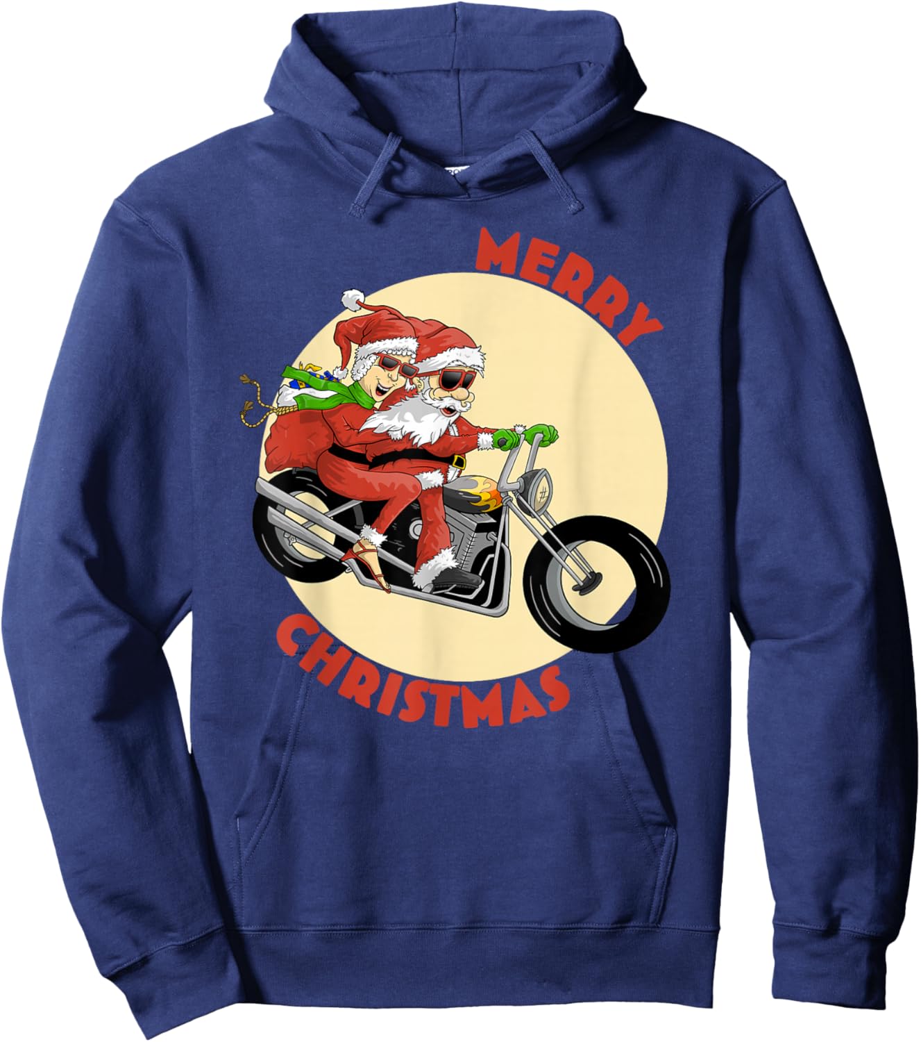 Mr and Mrs Claus on Motorcycle Christmas for Biker Couples Hoodie - Hoodie | Navy