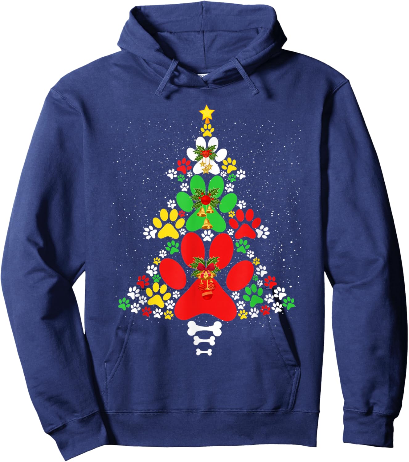 Cute Dog Paws Print Christmas Tree Shirt Dog Lover Hoodie - Hoodie | Navy