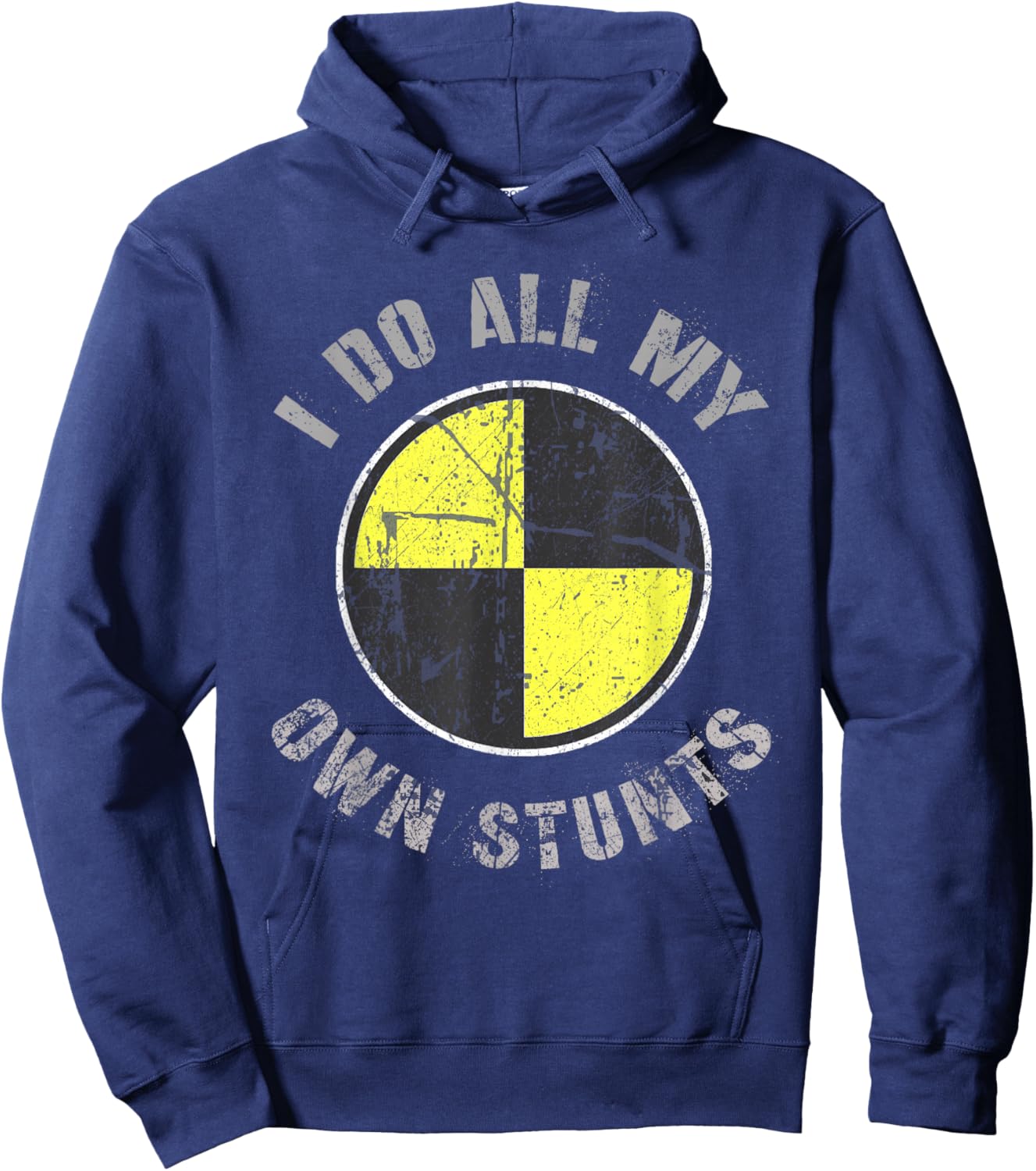 Crash Test Dummy I DO ALL MY OWN STUNTS Random Gravity Check Hoodie - Hoodie | Navy