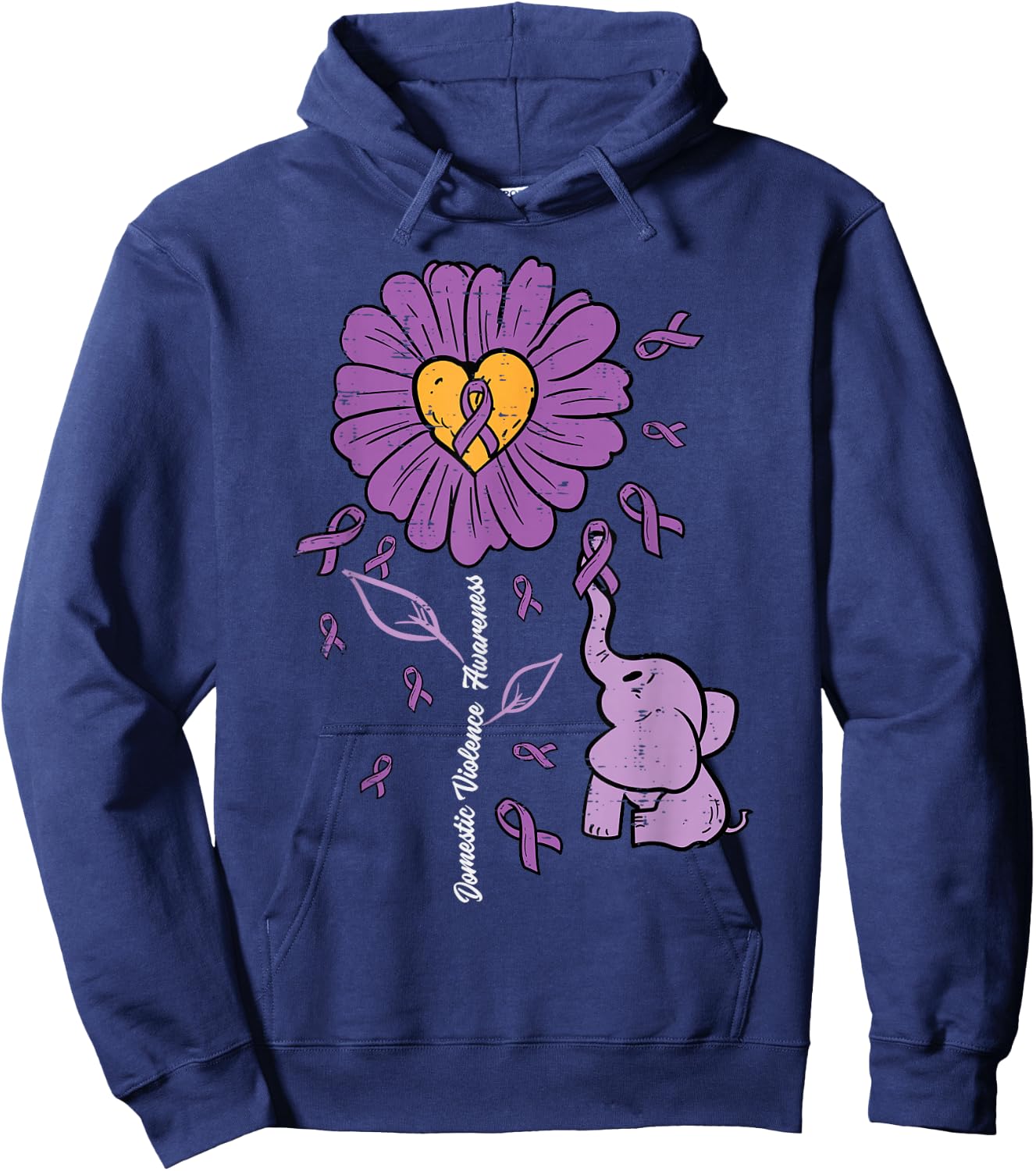 Domestic Violence Sunflower Elephant Awareness Women Kid Men Hoodie - Hoodie | Navy