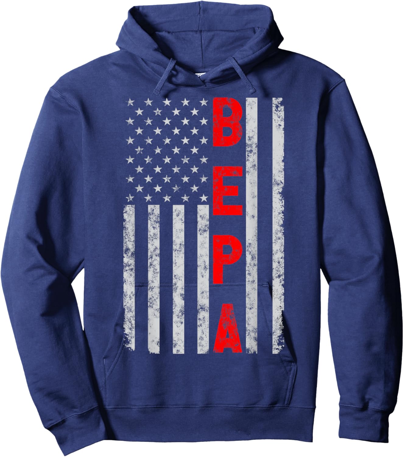 Bepa Vintage Patriotic Fathers Day Distressed American Flag Hoodie - Hoodie | Navy