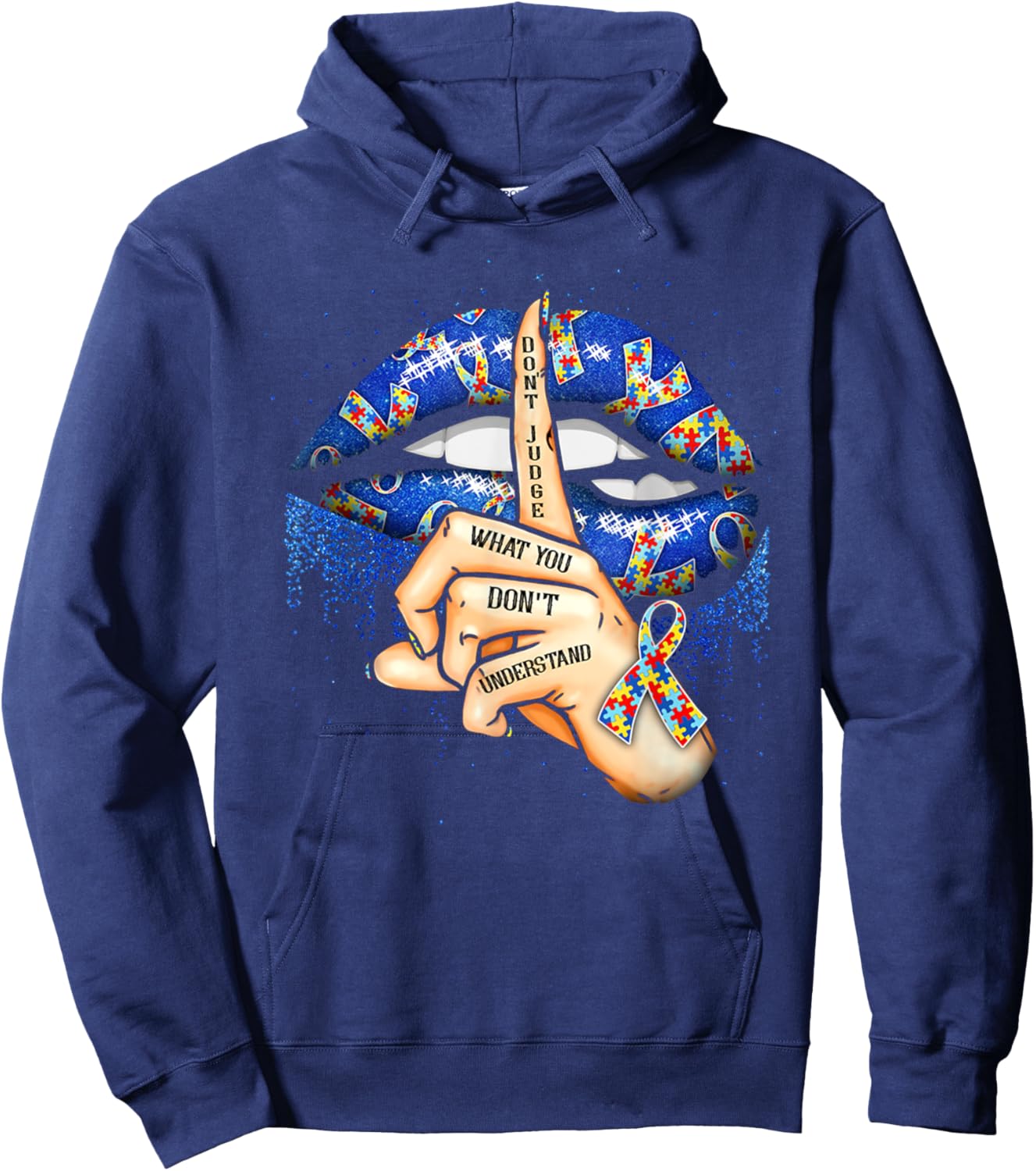 Don't Judge What You Don't Understand Autism Awareness Lips Hoodie - Hoodie | Navy