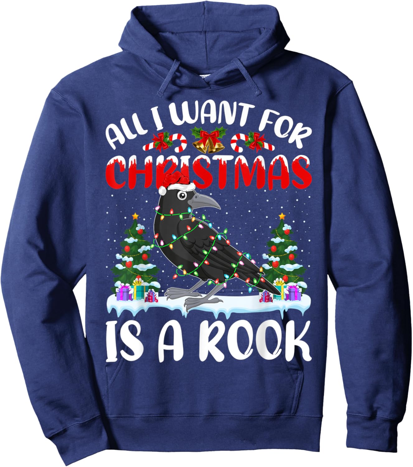 Funny Santa Hat All I Want For Christmas Is A Rook Bird Hoodie - Hoodie | Navy