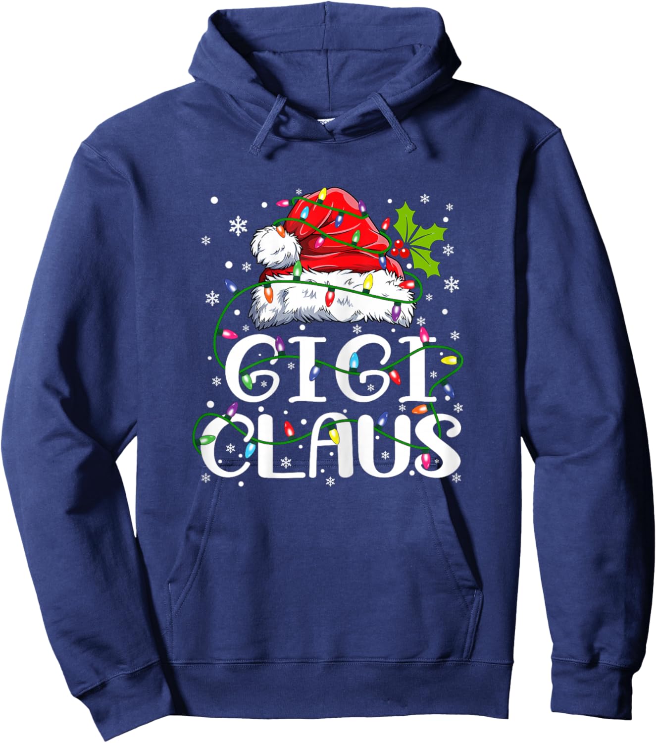 Gigi Claus Shirt Christmas Lights Pajama Family Matching Hoodie - Hoodie | Navy