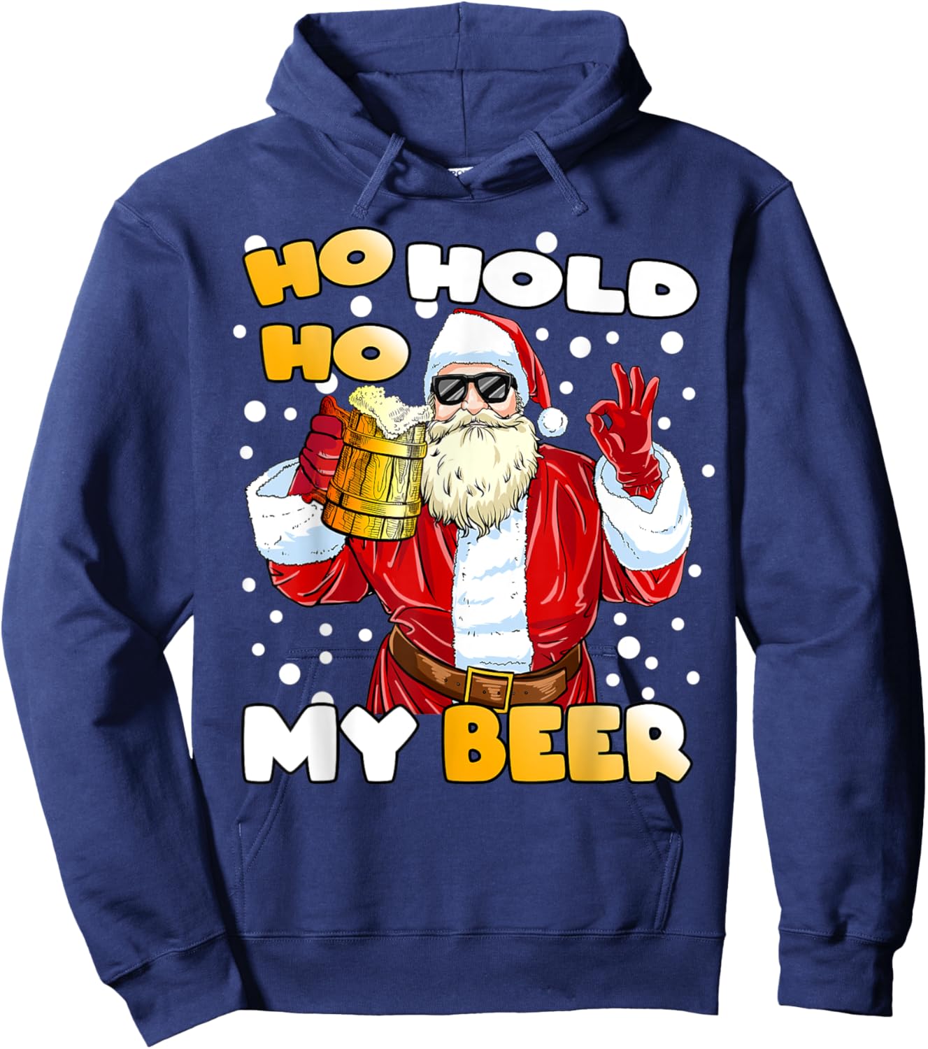 Ho Ho Hold My Beer Funny Santa Beer Christmas Hoodie - Hoodie | Navy