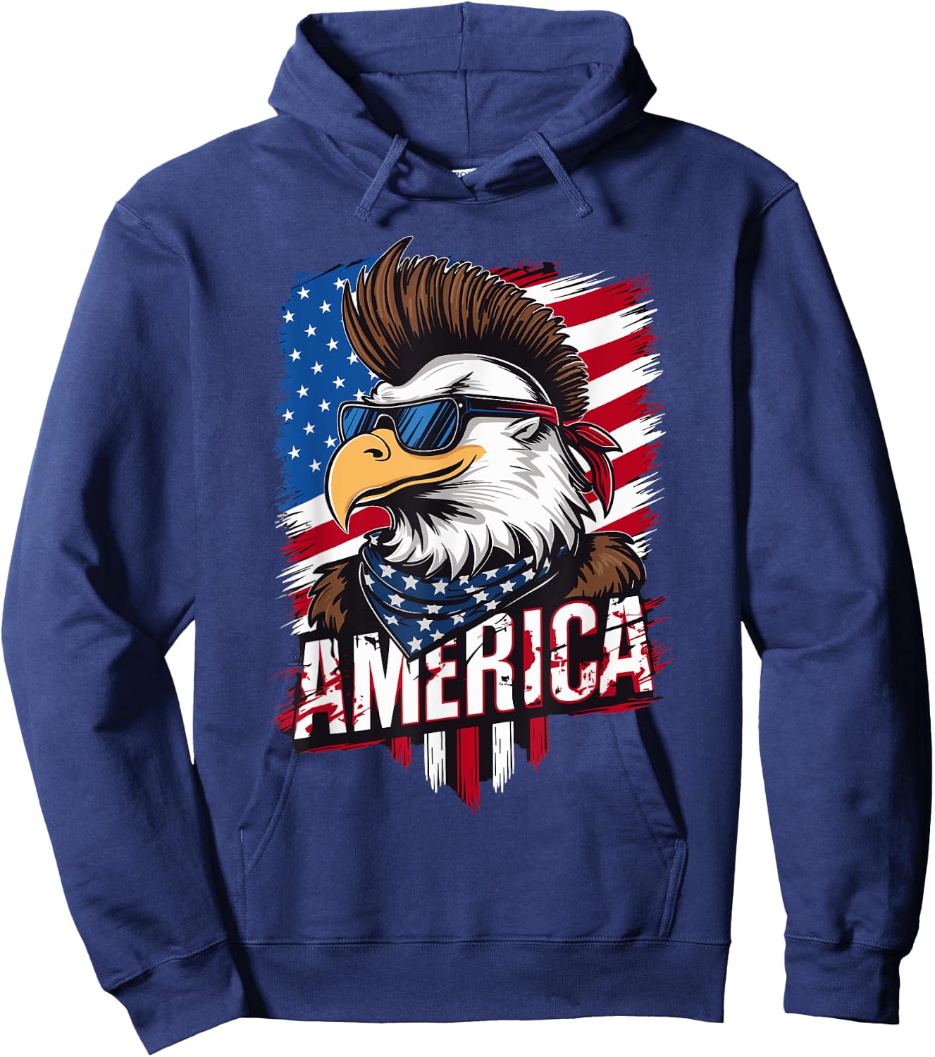 Patriotic Eagle With Cool Mohawk And USA Flag Design Hoodie - Hoodie | Navy