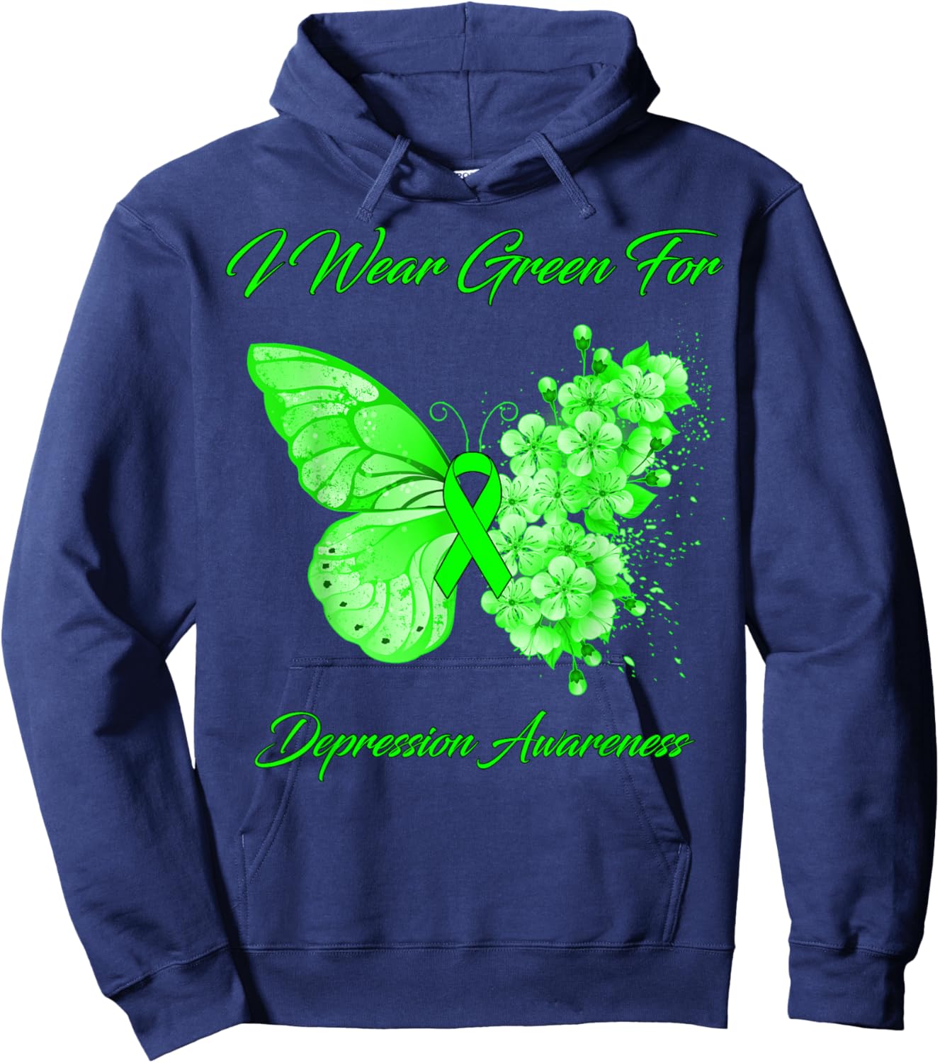Butterfly I Wear Green For Depression Awareness Hoodie - Hoodie | Navy