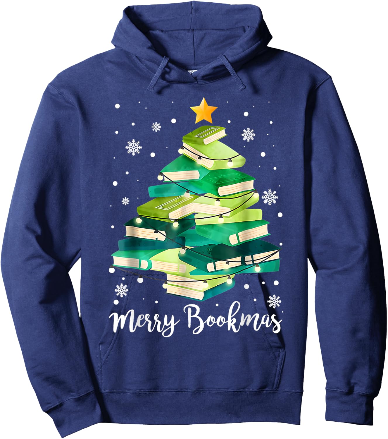 Merry Bookmas Books Pine Tree Funny Reading Lover Christmas Hoodie - Hoodie | Navy