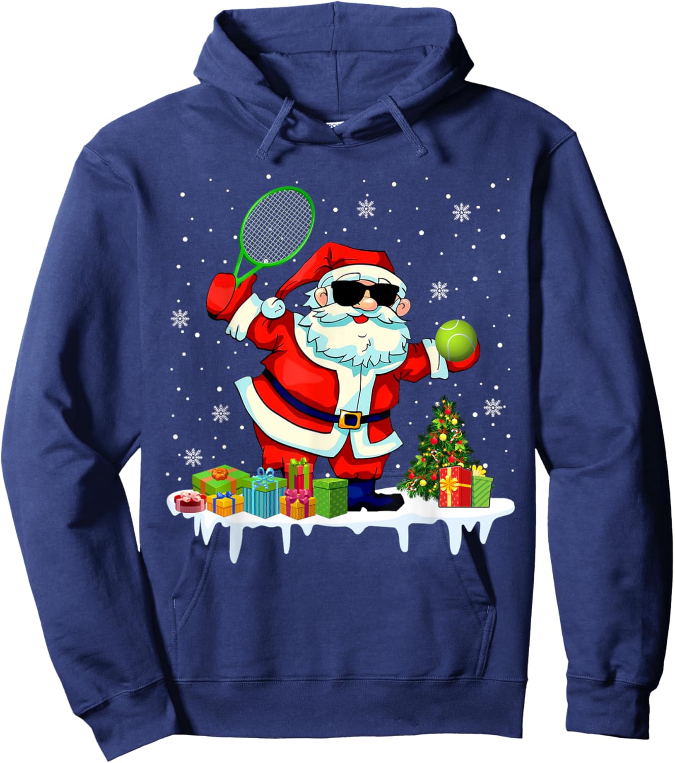 Santa Playing Tennis Funny Christmas Santa Tennis Lover Hoodie - Hoodie | Navy