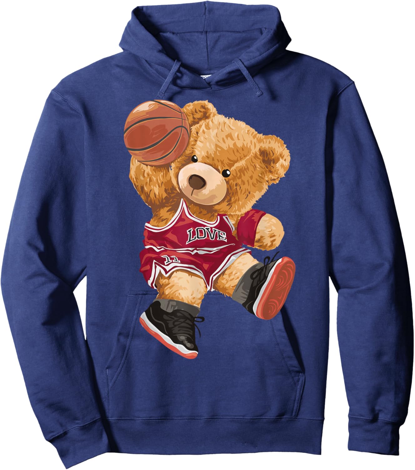 Cute Teddy Bear Playing Basketball Small Hoodie - Hoodie | Navy