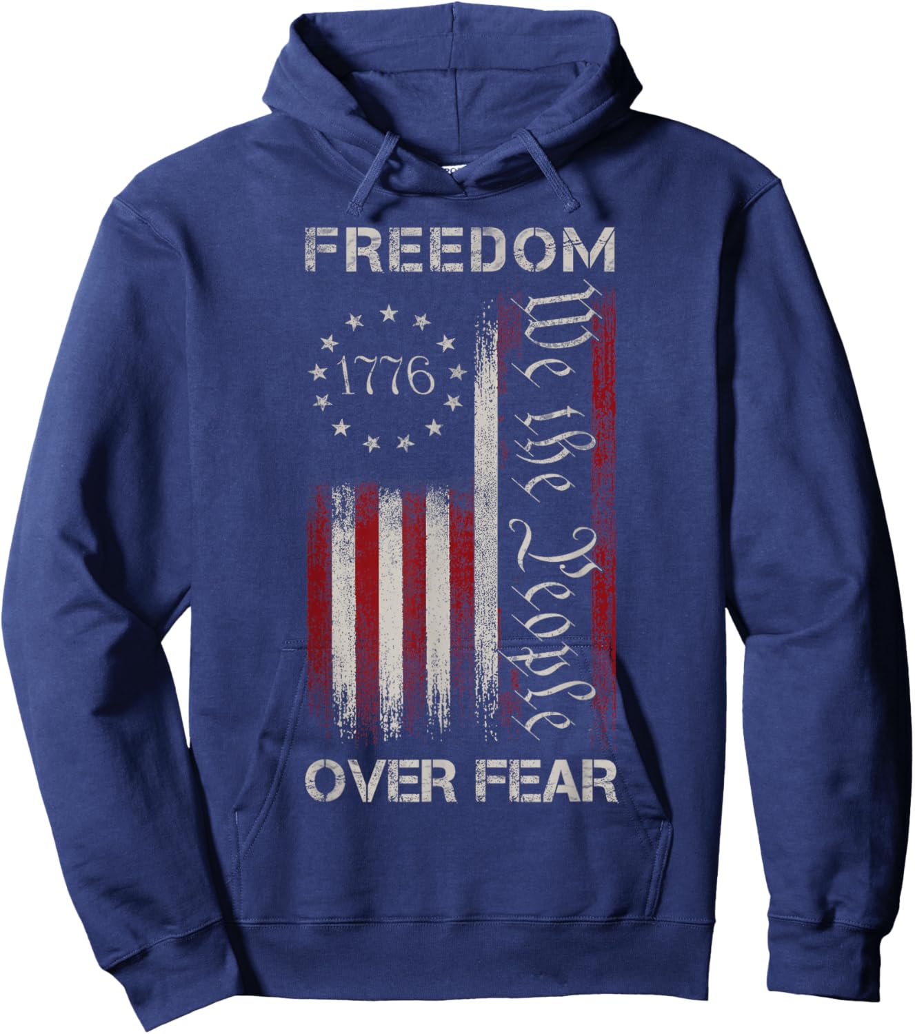 Freedom Over Fear Vintage US American Flag 1776 Hoodie - Hoodie | Navy