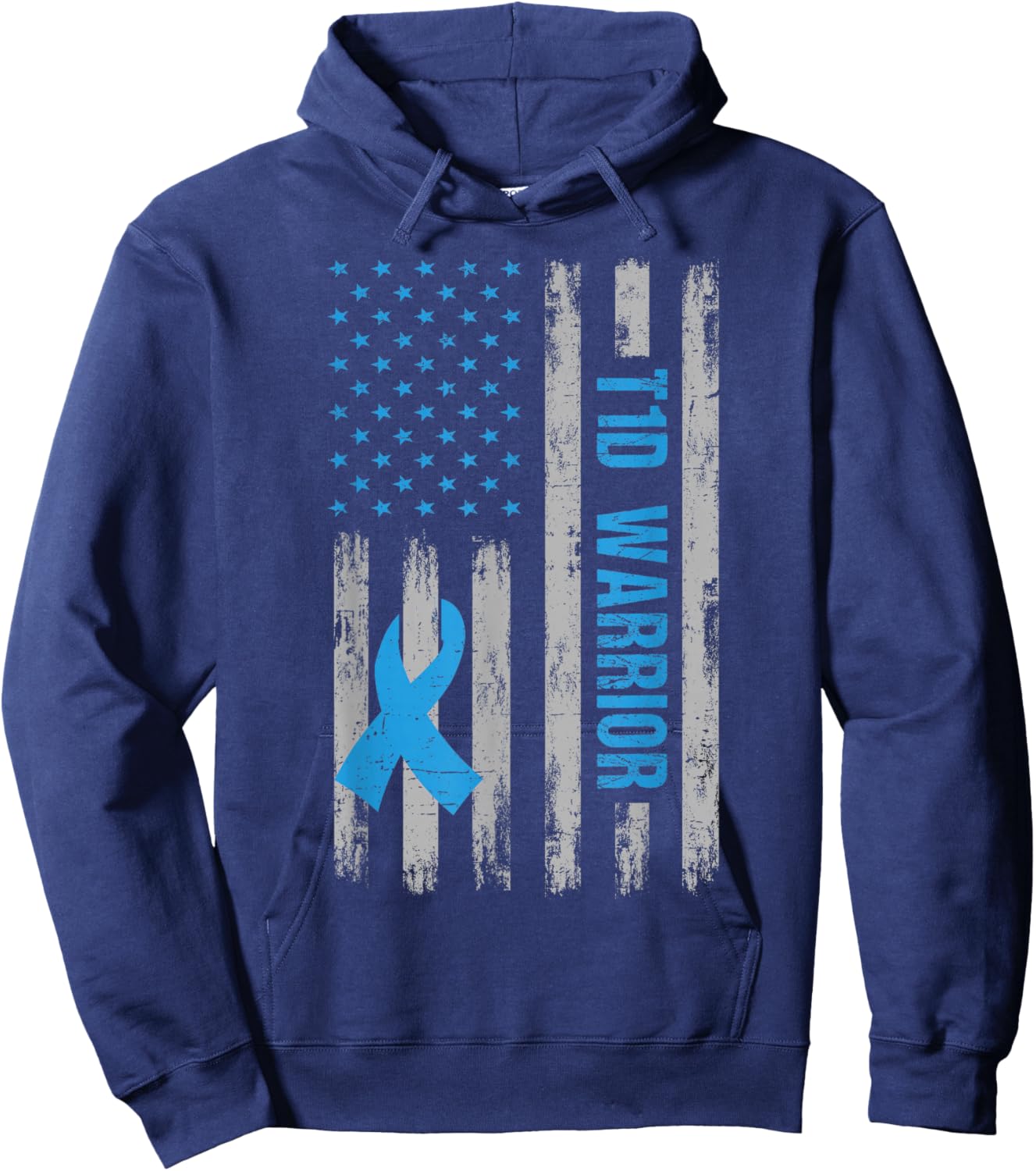 T1D Warrior Awareness American Flag Diabetic Diabetes Type 1 Hoodie - Hoodie | Navy