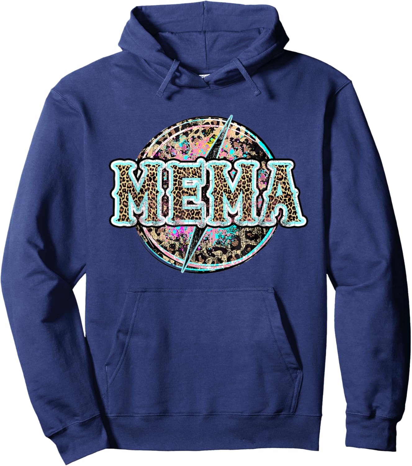 Mema Lightning Bolt Leopard Cheetah Print Western Hoodie - Hoodie | Navy