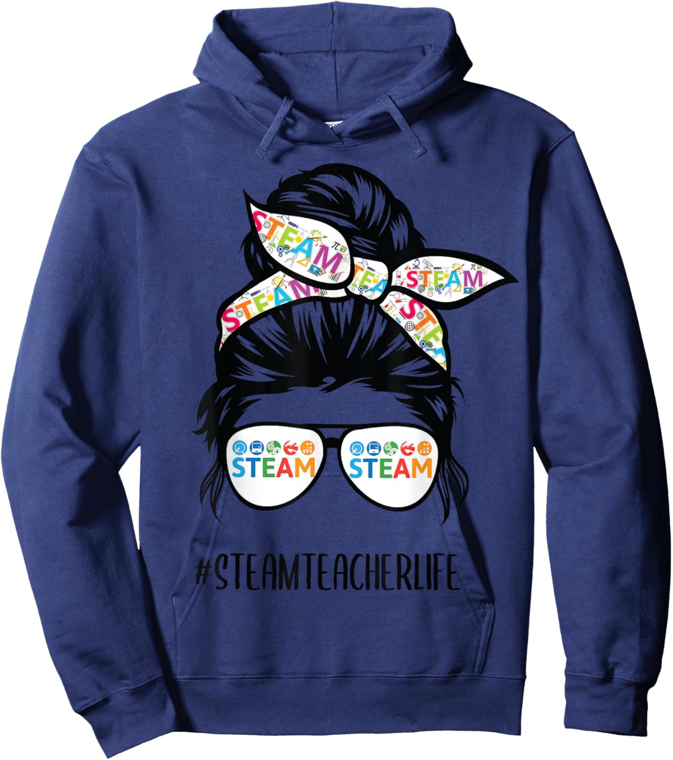 STEAM Teacher life messy bun Back to School Hoodie - Hoodie | Navy