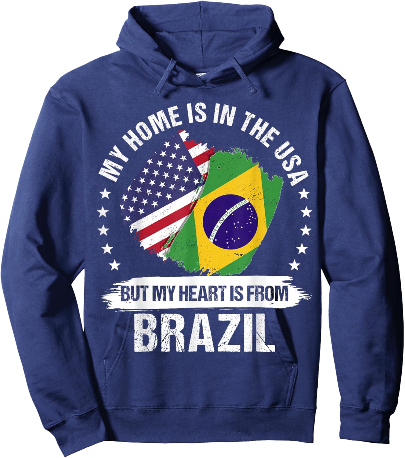 American Patriot Brazil Flag American Brazilian Roots Hoodie - Hoodie | Navy