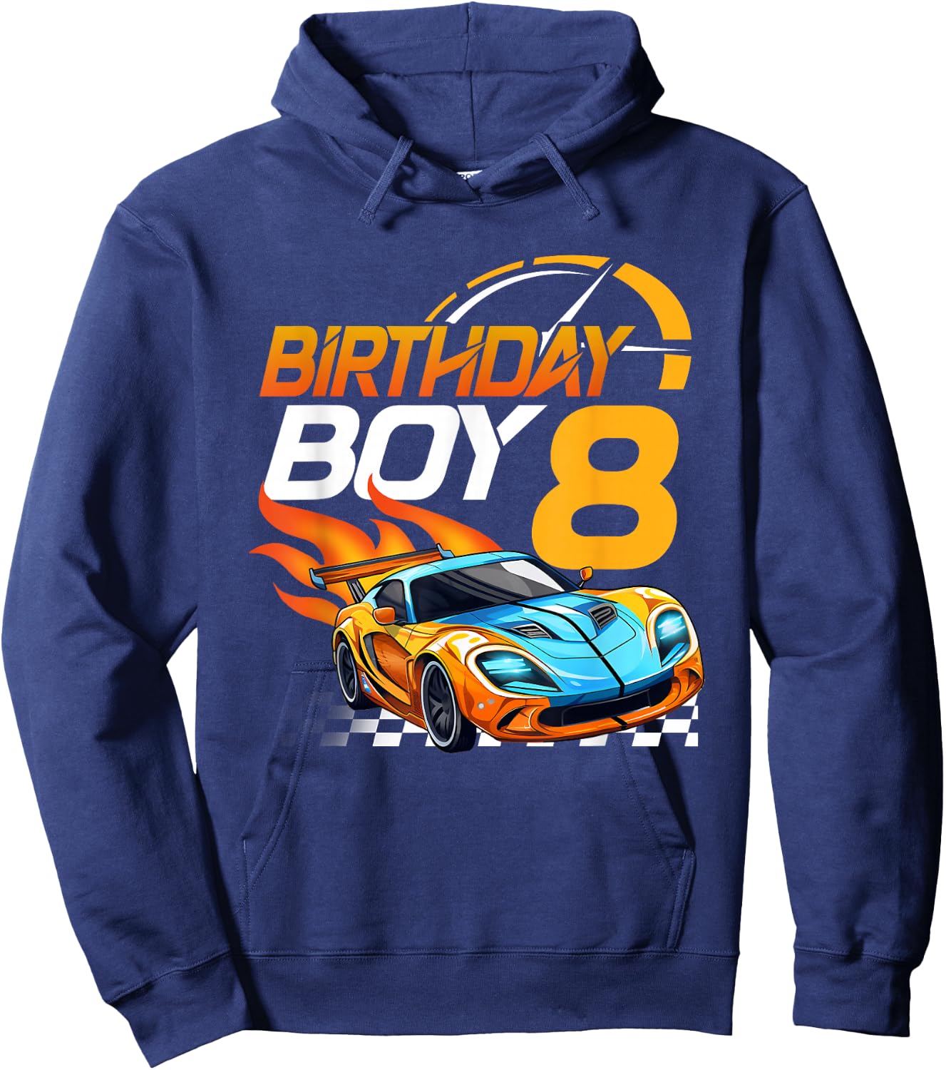 Birthday Boy 8 Years Race Car 8th Birthday Racing Car Hoodie - Hoodie | Navy