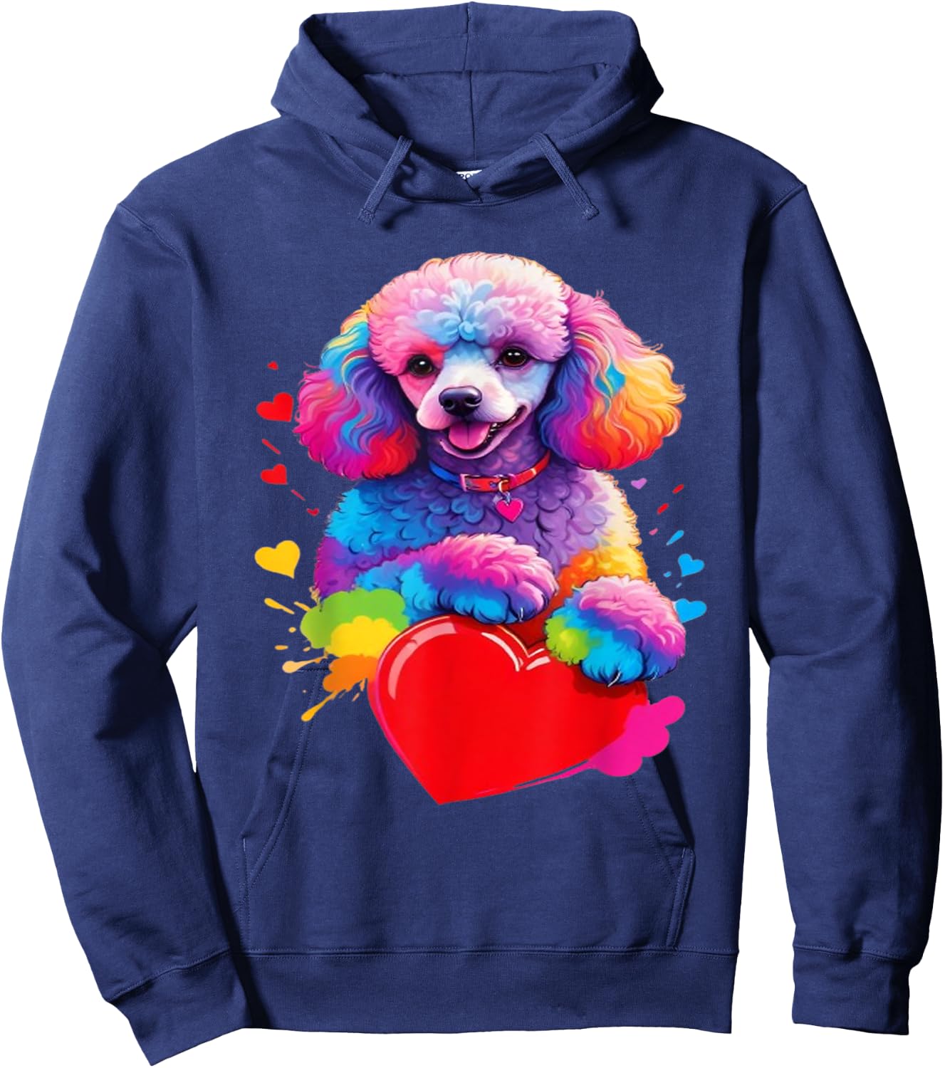 Poodle Shirt - Colorful Poodle Heart Graphic Hoodie - Hoodie | Navy