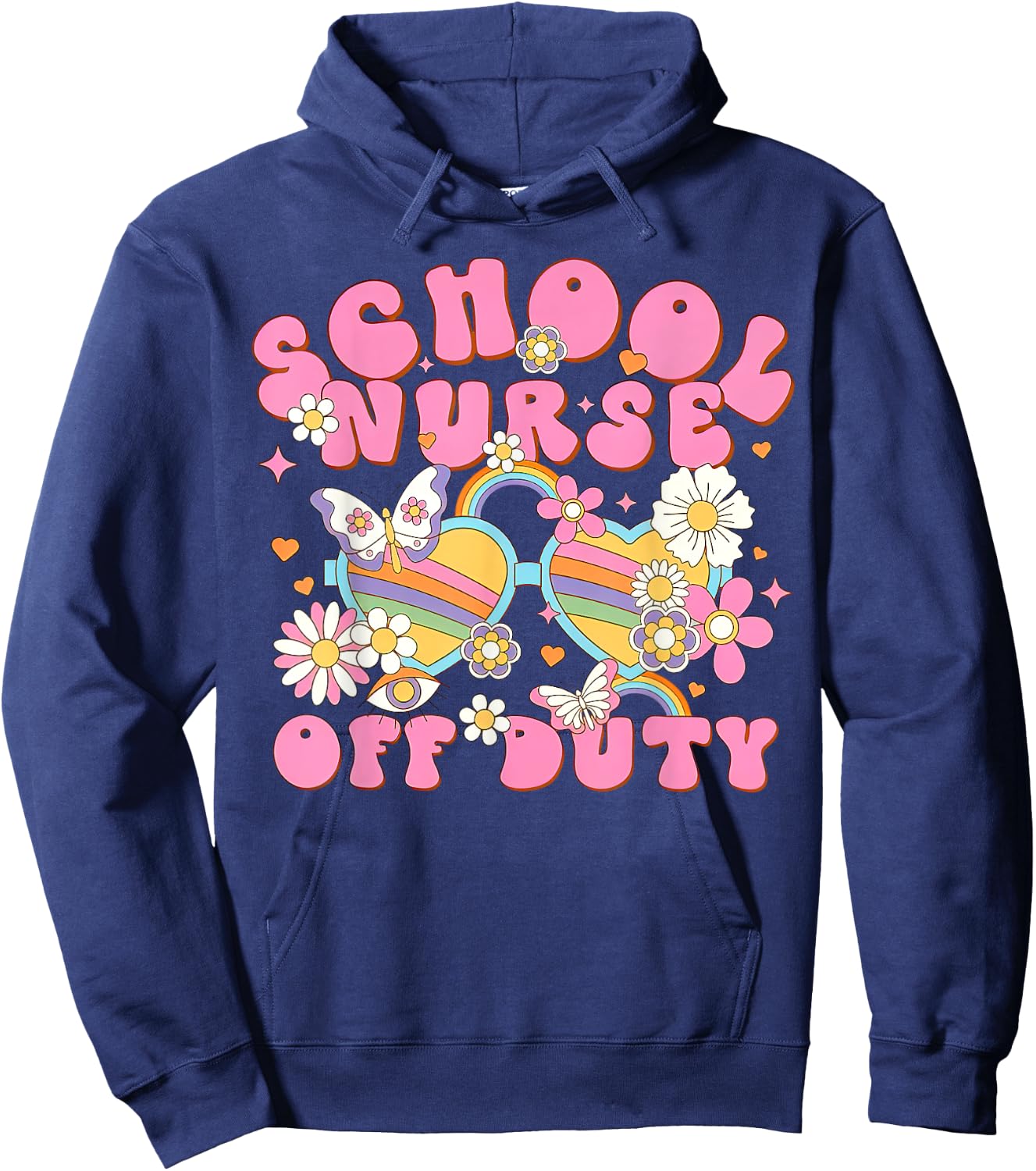 Retro School Nurse Off Duty Glasses Last Day Of School Hoodie - Hoodie | Navy