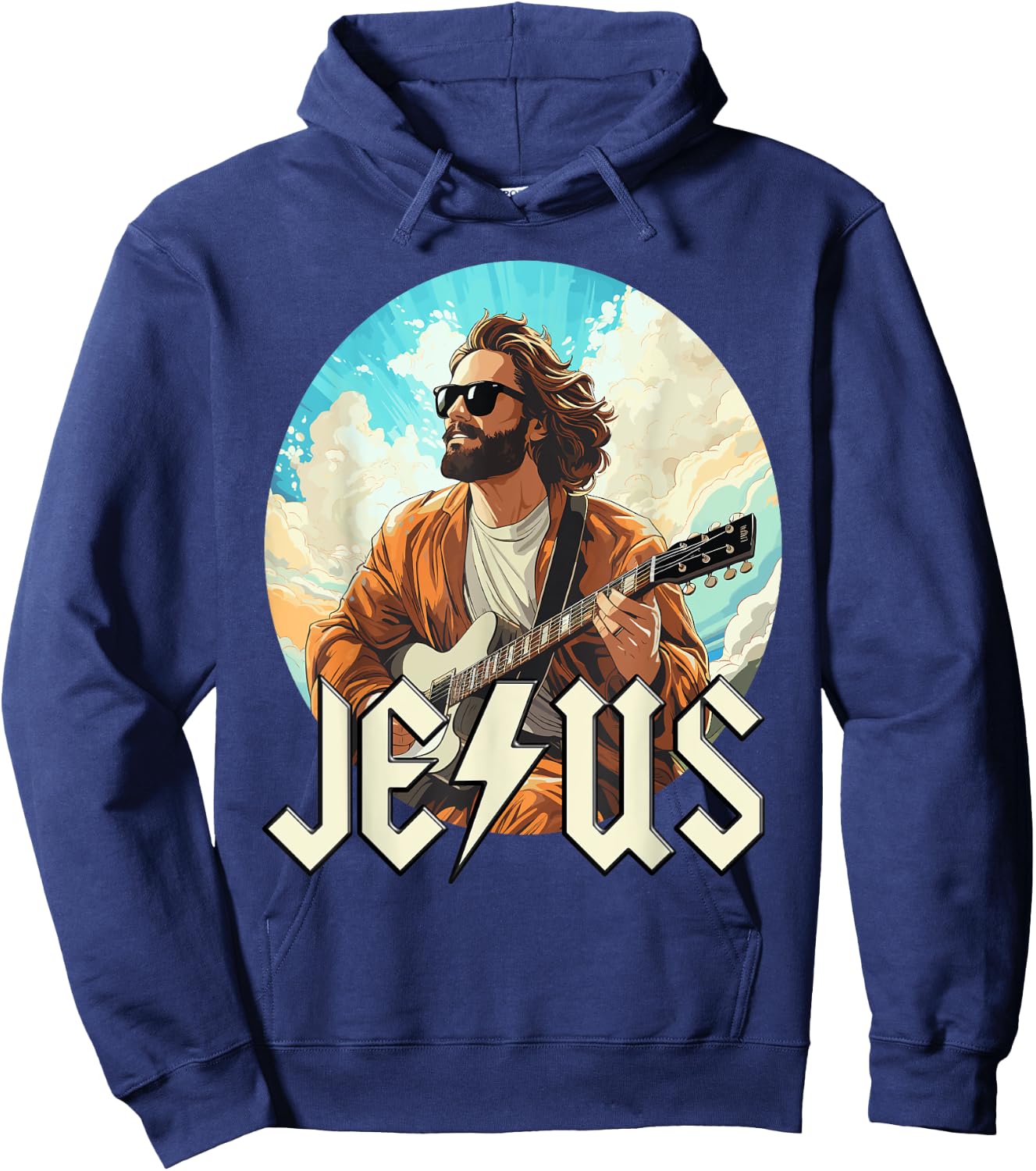 Christ Jesus with Electric Guitar Hoodie - Hoodie | Navy