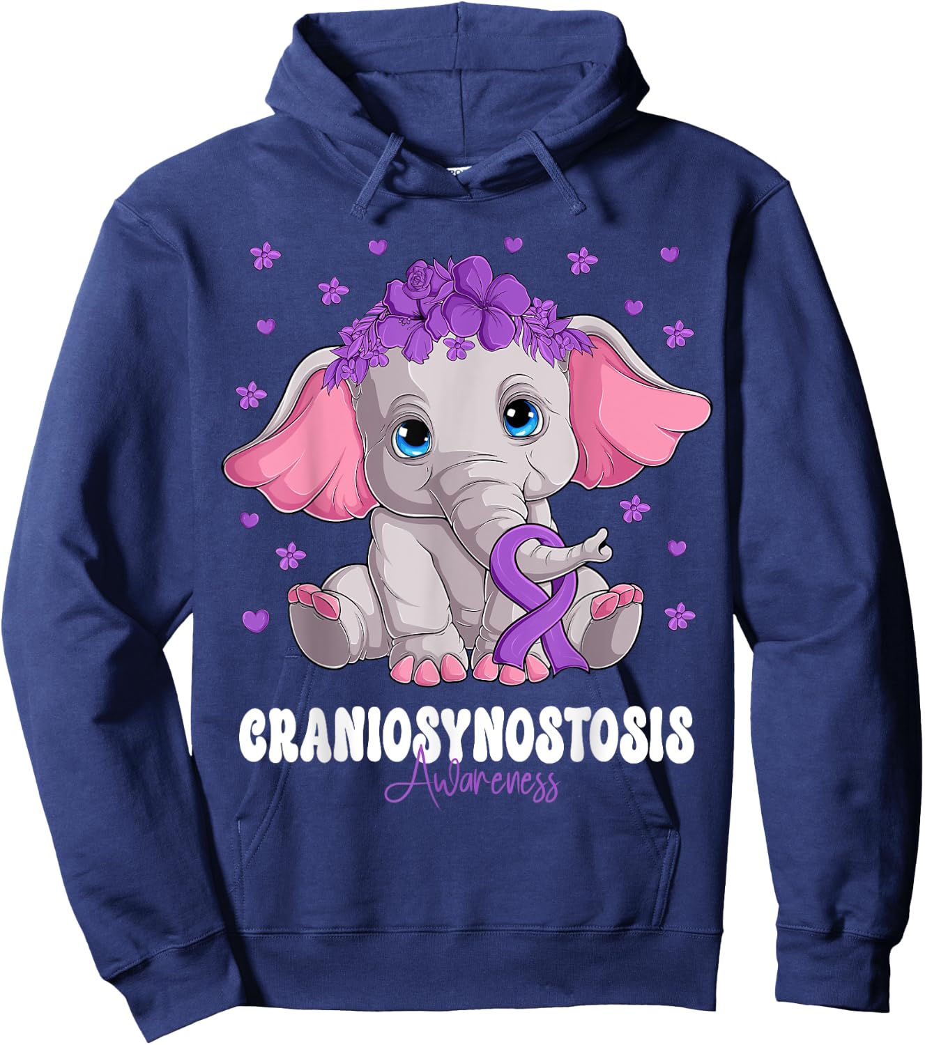 Purple Ribbon Survivor Warrior Craniosynostosis Awareness Hoodie - Hoodie | Navy