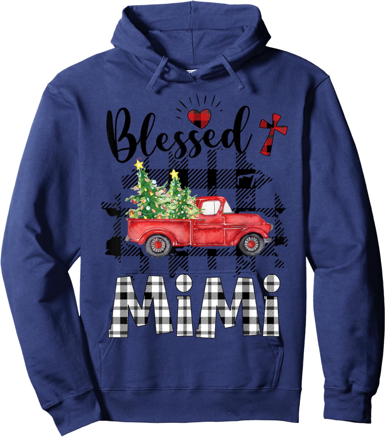 Funny Blessed Mimi Claus Buffalo Plaid Red Truck Christmas Hoodie - Hoodie | Navy