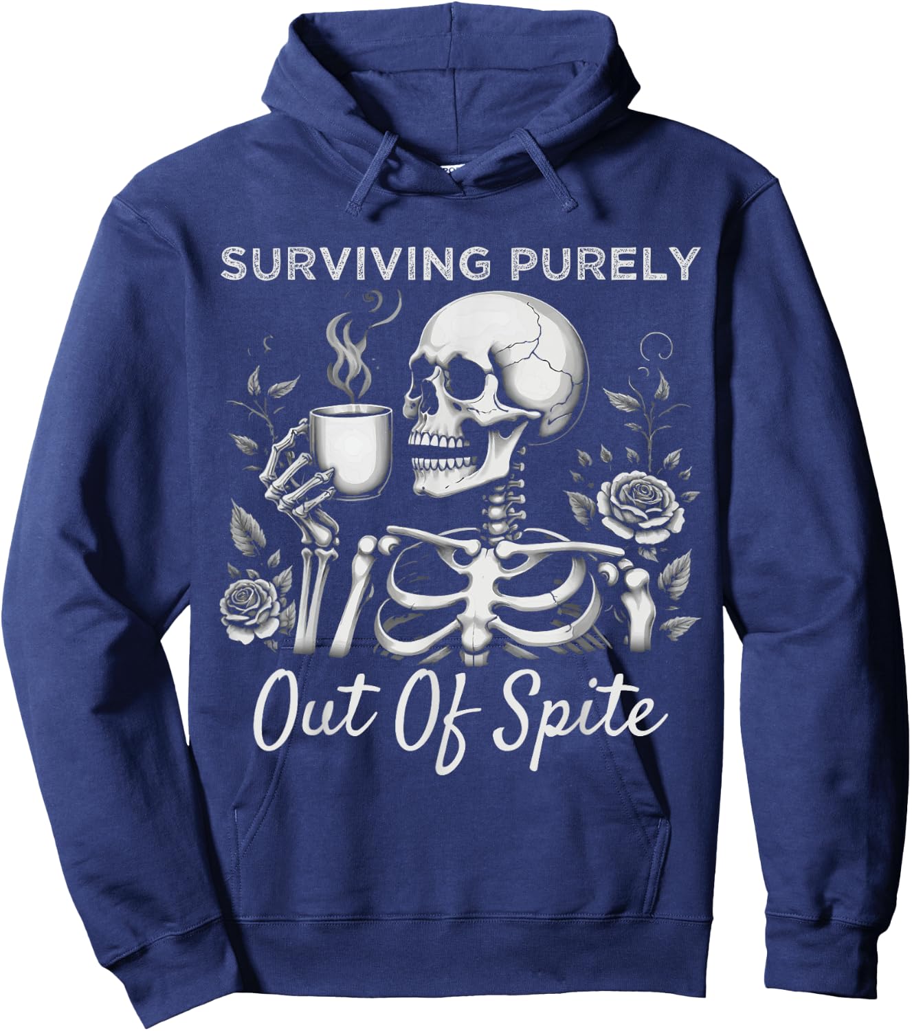 Surviving Purely Out Of Spite Humorous Funny Joke Skeleton Hoodie - Hoodie | Navy