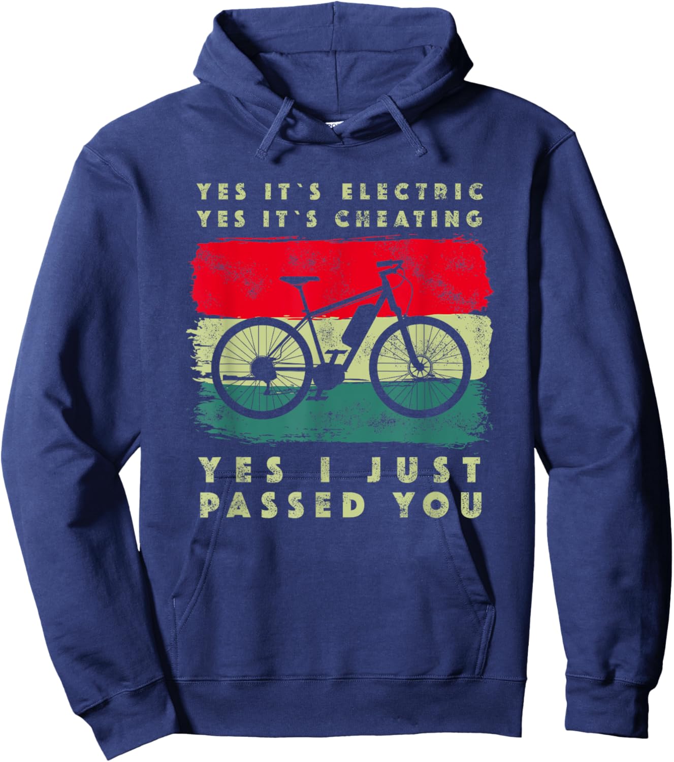 E-Bike Electric Bike Retro Outfit Gifts -Adults Black Small Graphic Short Sleeve Classic Fit Pull On Retro Cycling Accessory Hoodie - Hoodie | Navy