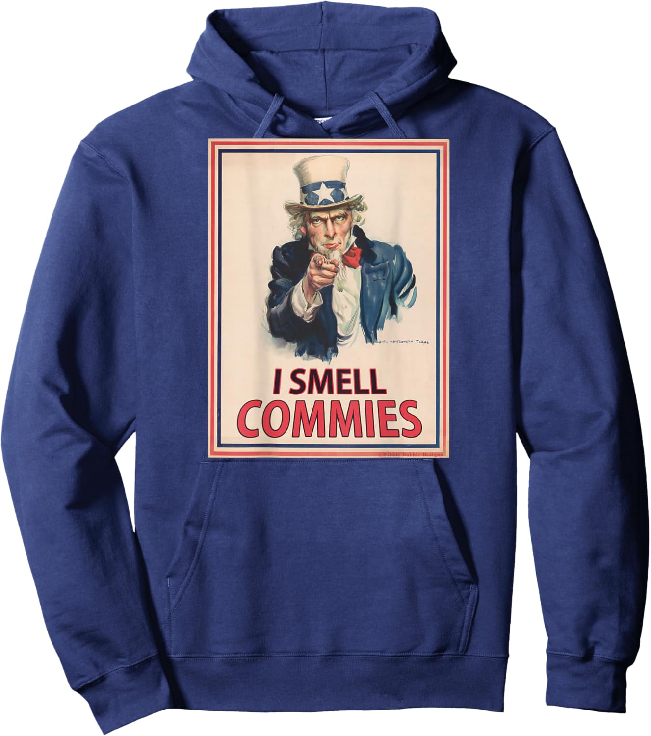 ON BACK Patriotic Conservative Uncle Sam - I SMELL COMMIES Hoodie - Hoodie | Navy