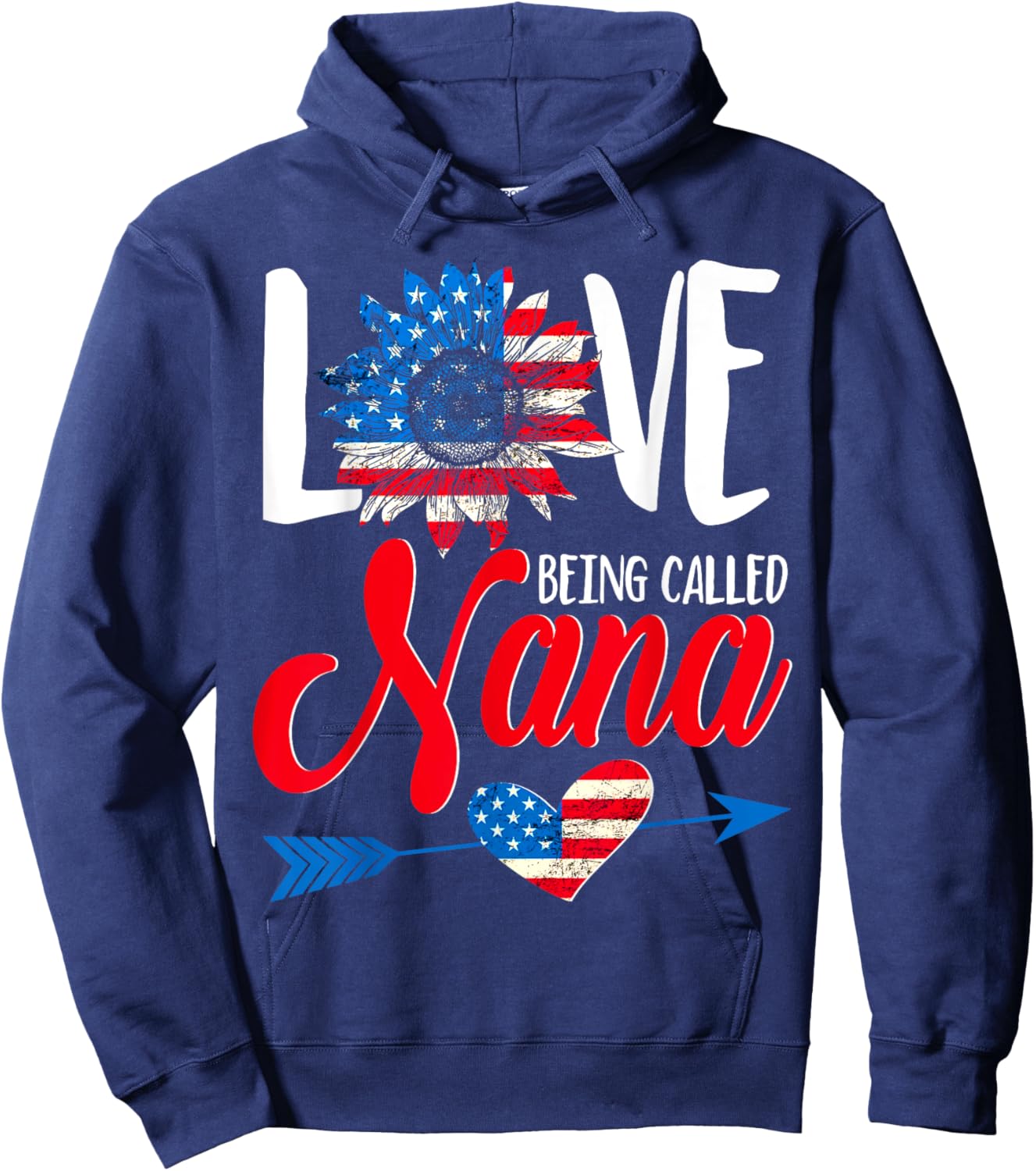 I Love Being Called Nana Sunflower American Flag July 4th Hoodie - Hoodie | Navy