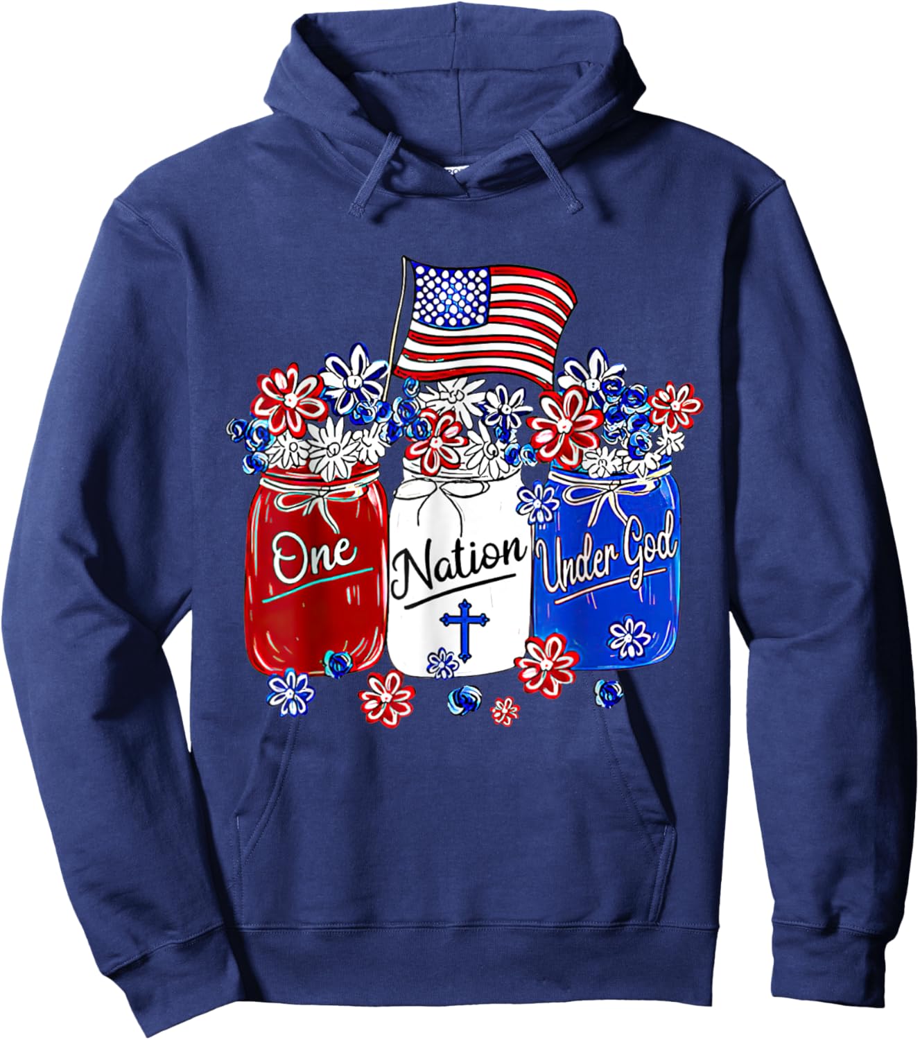One Nation Under God American Flag Christian Jesus Patriotic Men Hoodie - Hoodie | Navy