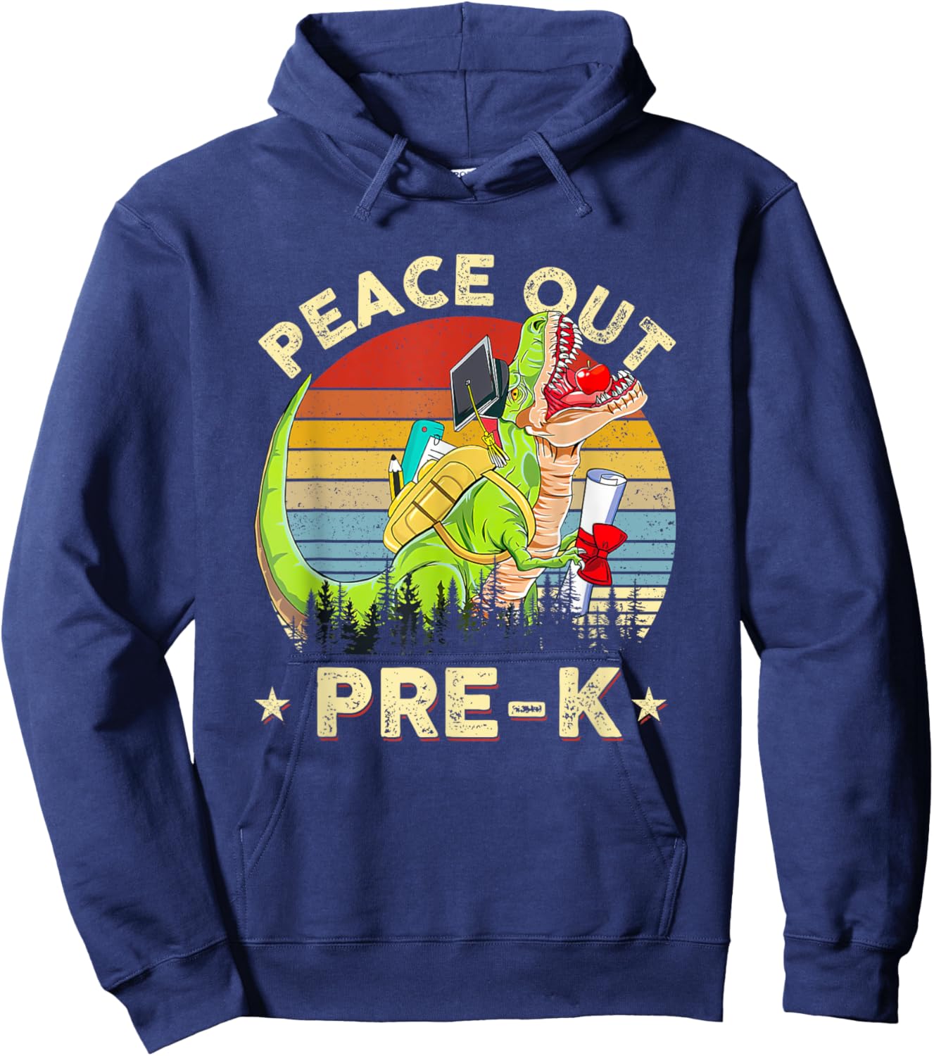 Peace Out Pre-K Dinosaur T Rex Graduation End Of Year Hoodie - Hoodie | Navy
