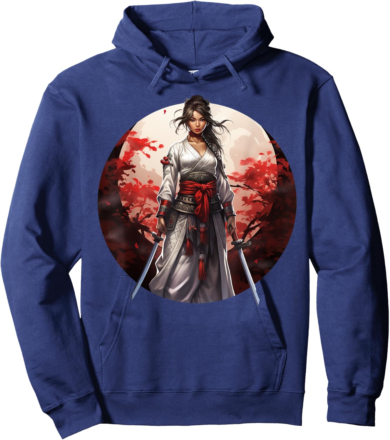 Japanese Samurai Girl Vintage Retro Sakura Cherry Blossom Hoodie - Hoodie | Navy