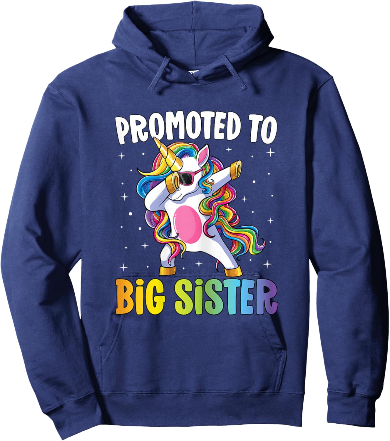 Promoted to Big Sister Girls Dabbing Unicorn Older Sister Hoodie - Hoodie | Navy