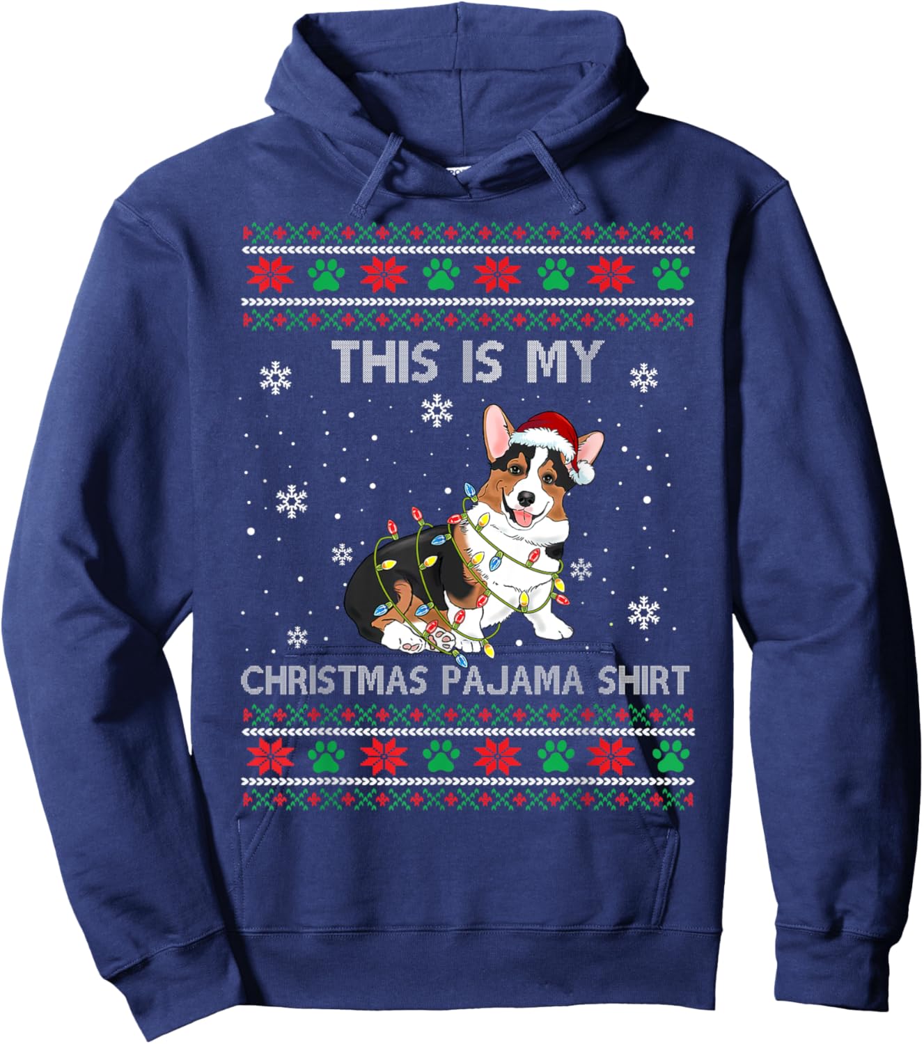 This Is My Christmas Pajama Shirt Tricolor Corgi Pjs Xmas Hoodie - Hoodie | Navy
