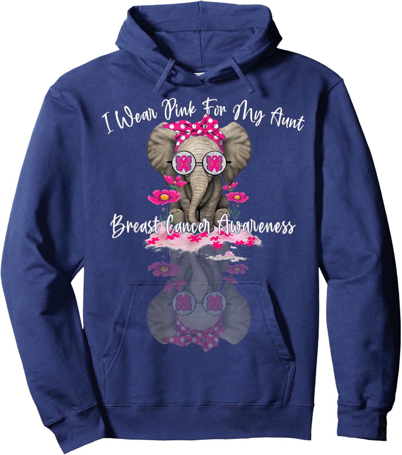 mb I Wear Pink For My Aunt Elephant Breast Cancer Awareness Hoodie - Hoodie | Navy