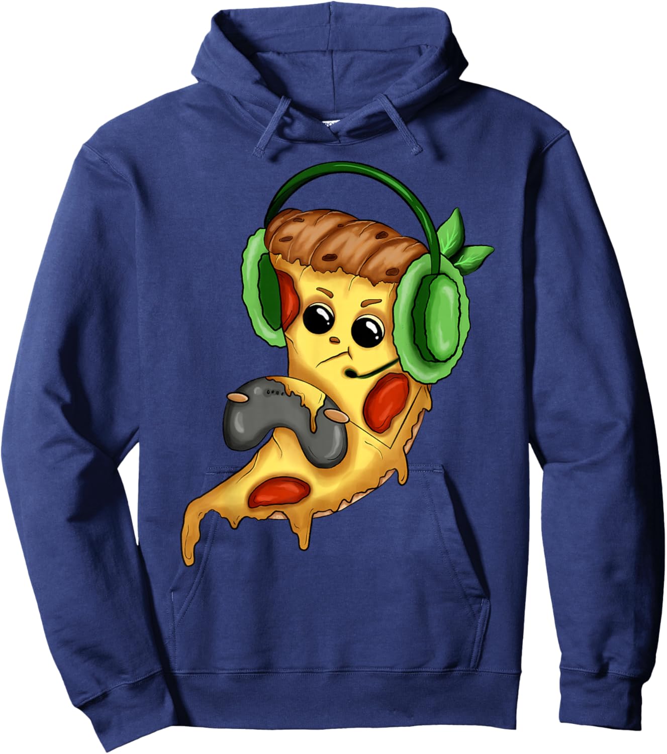 Pizza Gamer Love Play Video Games Funny Controller Headset Hoodie - Hoodie | Navy